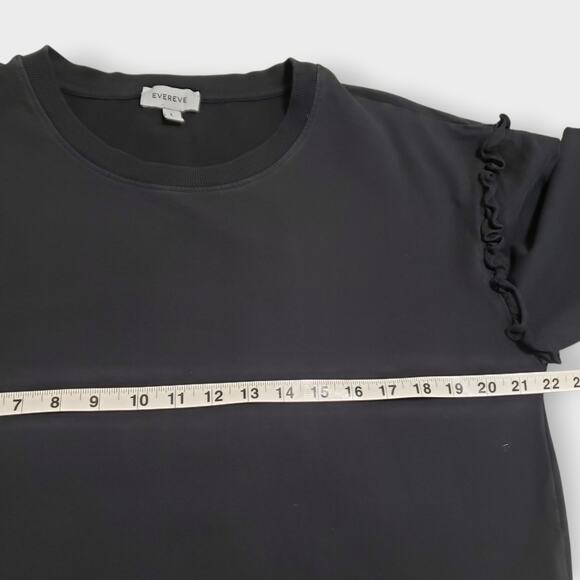 Evereve Sophia Ruffle Sleeve Crewneck Sweatshirt Black Sz Lg Boxy Minimalist - Picture 8 of 11
